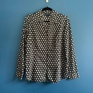 Vintage 90s Swirl Print Blouse Women's Size Large Jones New York Cotton Button